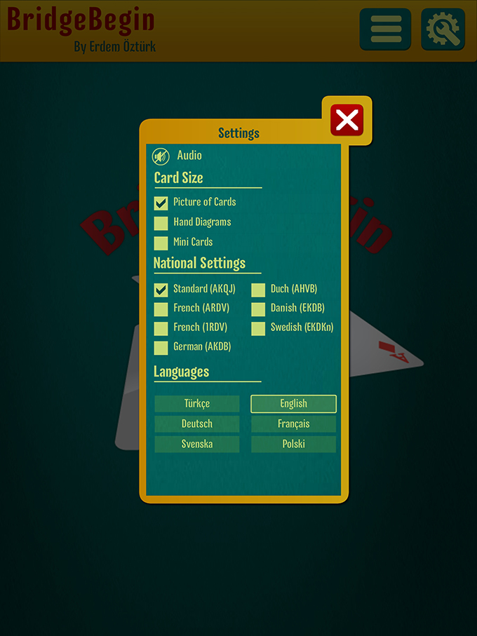 BridgeBegin player statistics screen