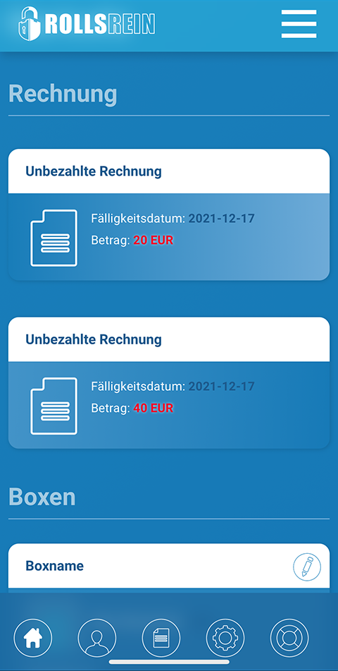 Rollsrein locker overview mobile screen