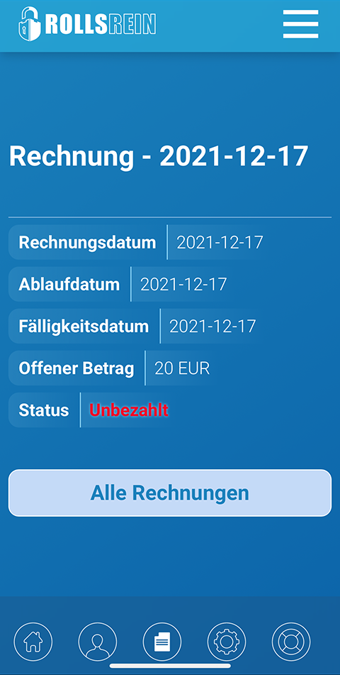 Rollsrein rental details mobile screen
