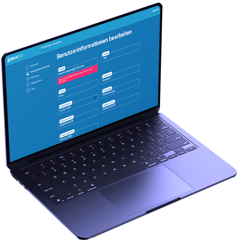 Rollsrein MacBook Air dashboard mockup